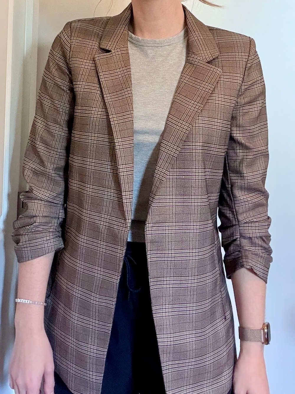Workshop Brown Plaid Structured Blazer